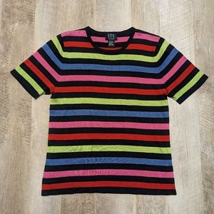 City Silk Knit Wear Multi Color Striped Silk Blend Top Size Large